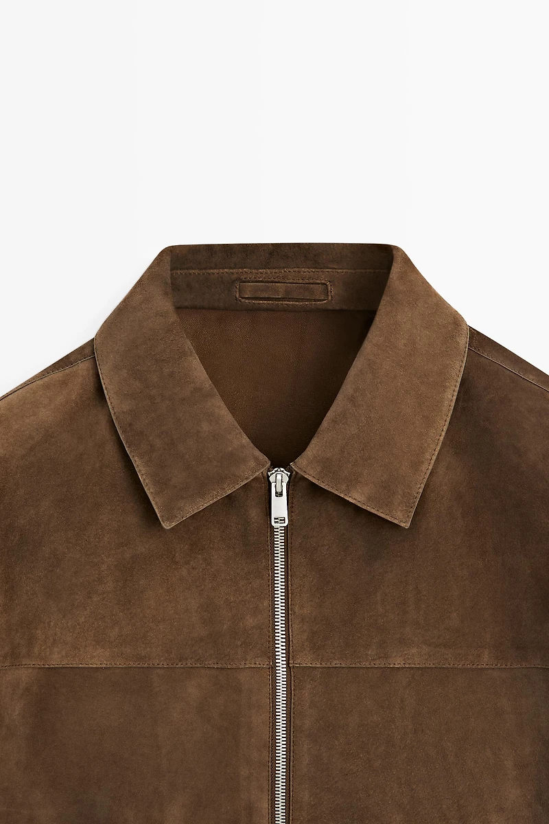 Veste à fermeture Éclair en cuir effet daim