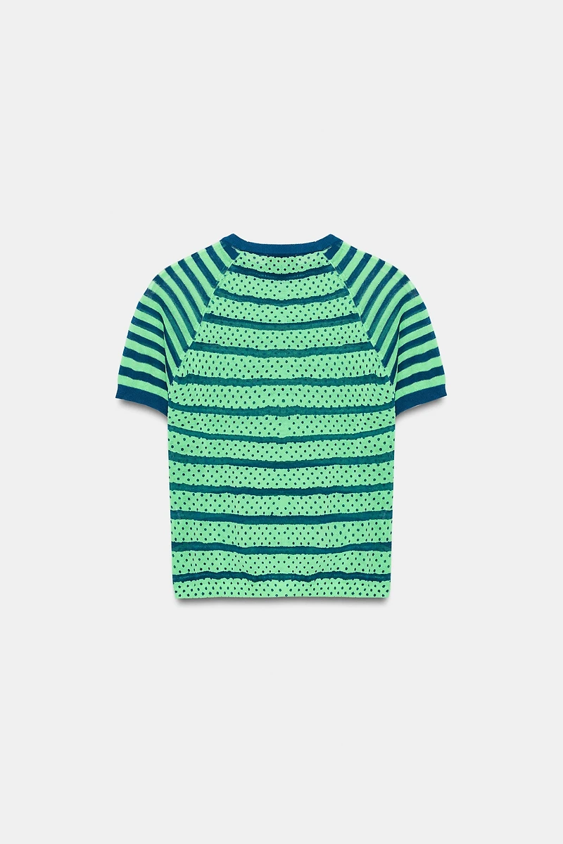 TOP EN MAILLE À RAYURES ET POIS