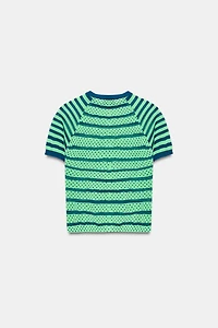 TOP EN MAILLE À RAYURES ET POIS