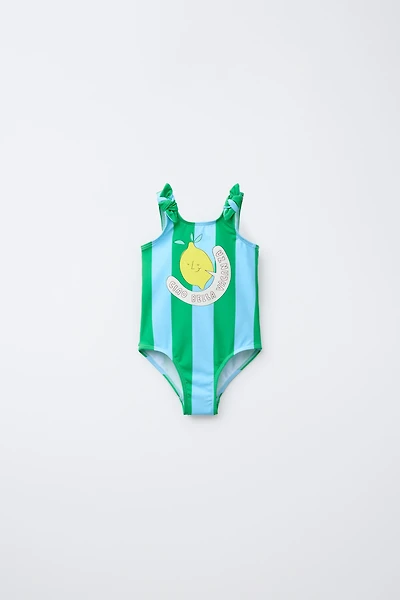 2-6 YEARS/ STRIPED LEMON SWIMSUIT
