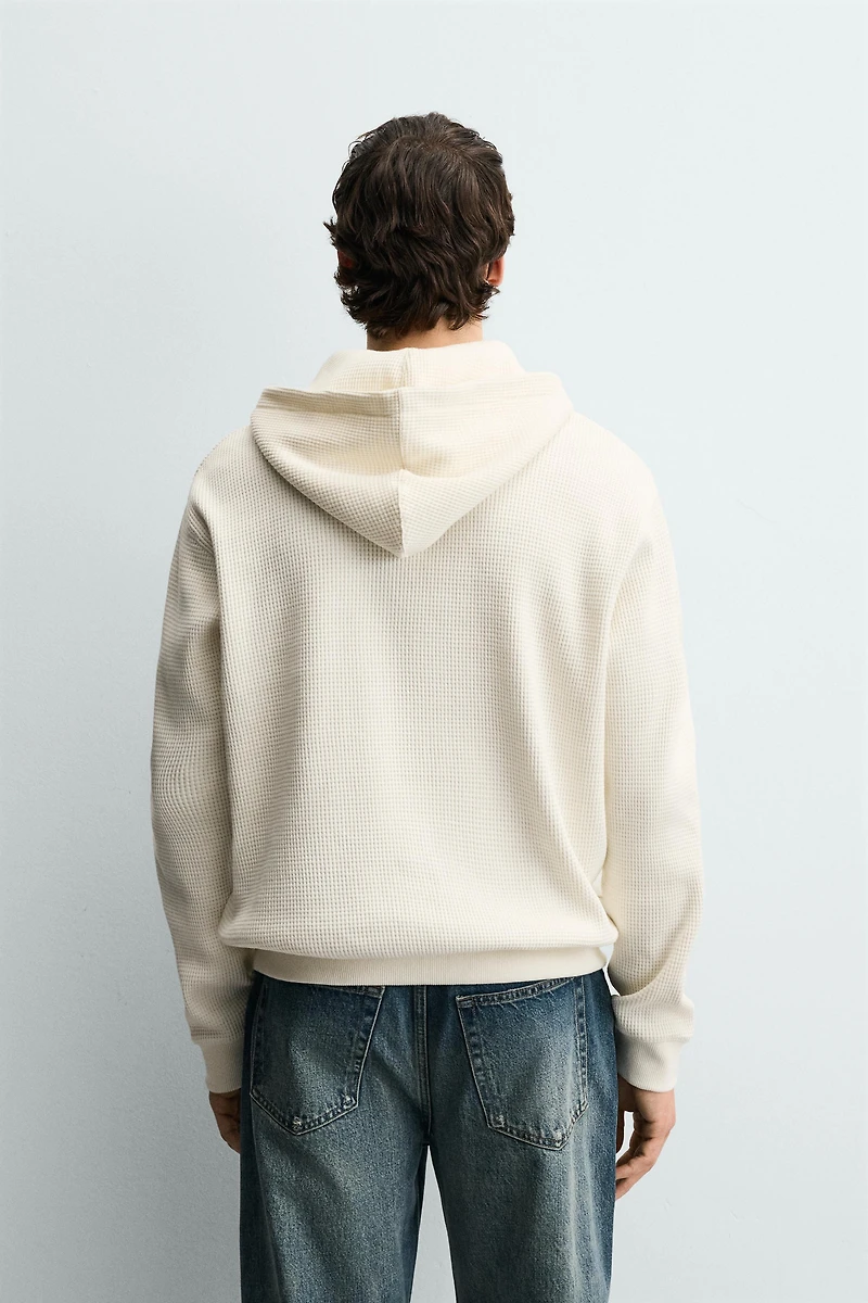 WAFFLE TEXTURED HOODIE SWEATSHIRT