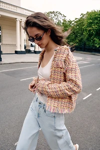 TEXTURED FRINGE BLAZER
