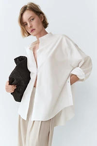 Poplin shirt with stand collar