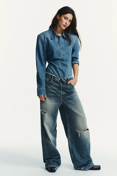 JEAN TAILLE MOYENNE TRF CEINTURE PLIÉE