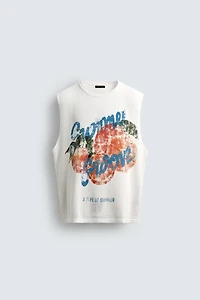 WASHED KNIT PRINTED TANK TOP