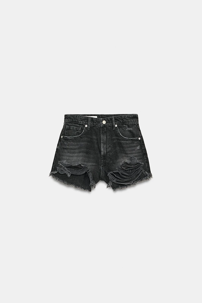 TRF CURVED HIGH-WAISTED DENIM SHORTS