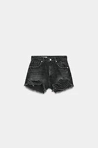 TRF CURVED HIGH-WAISTED DENIM SHORTS