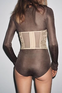 METALLIC THREAD LACE UNDERWIRE CORSET