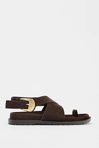 SUEDE TOE LOOP BUCKLE SANDALS