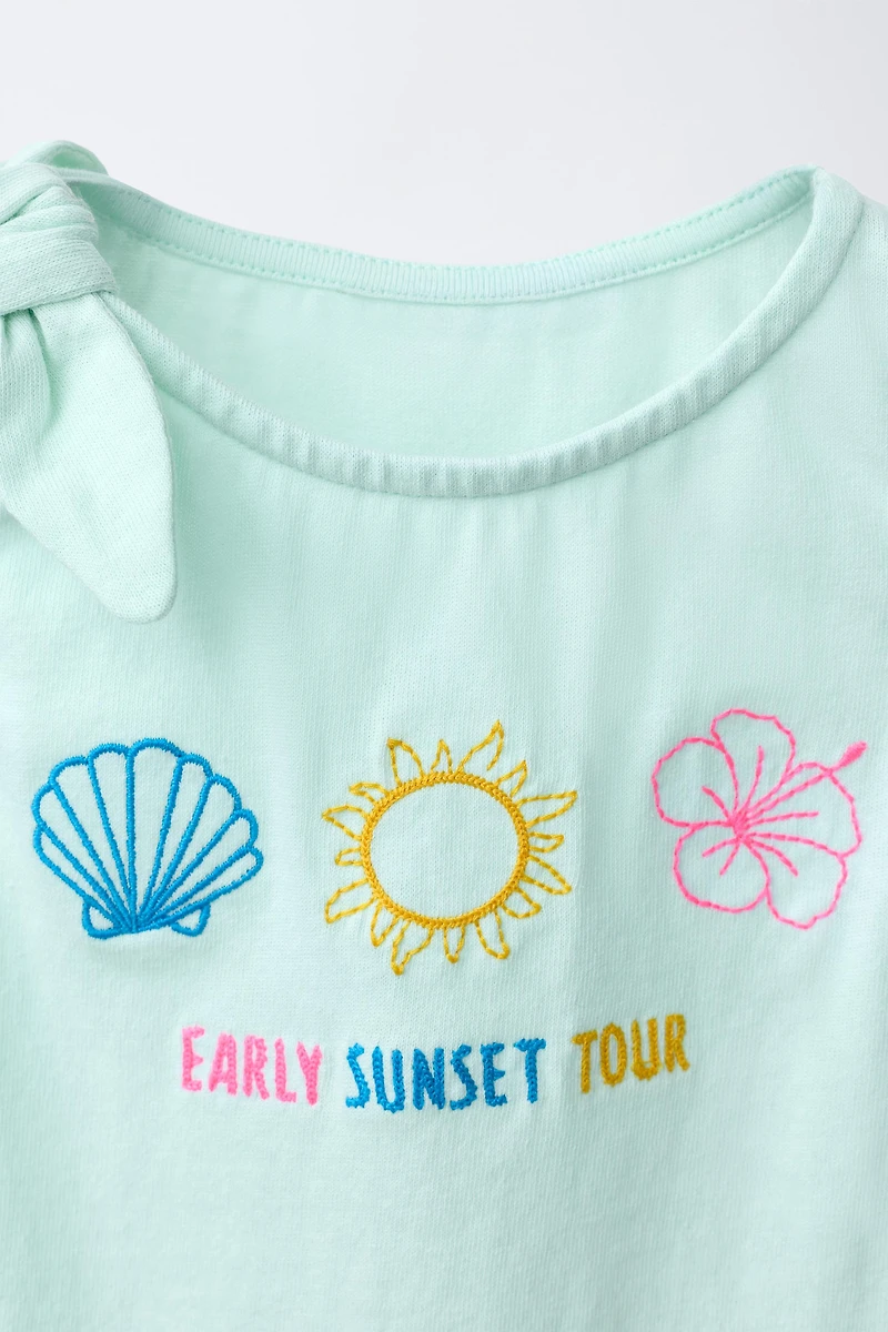 TROPICAL EMBROIDERED KNOT T-SHIRT