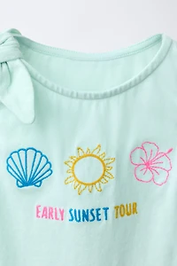 TROPICAL EMBROIDERED KNOT T-SHIRT