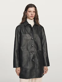 Long textured nappa leather coat