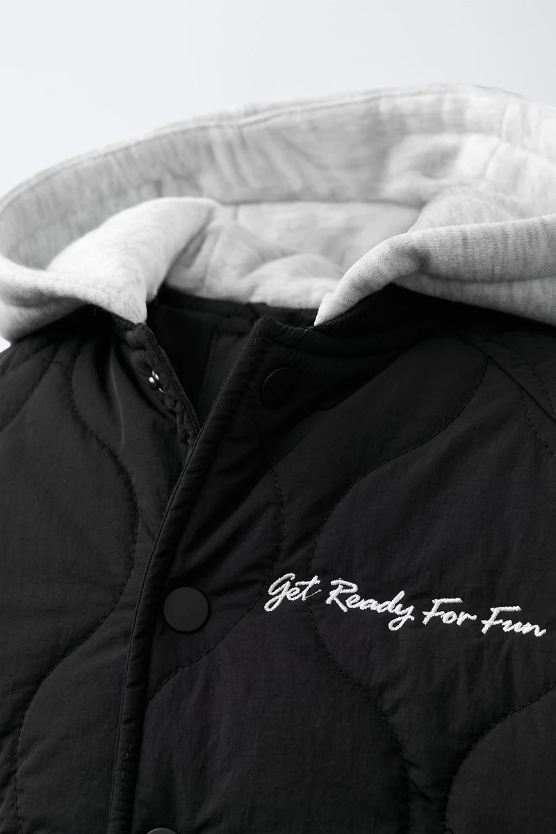 WATER REPELLENT HOODED PADDED BOMBER JACKET