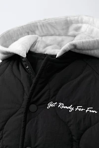 WATER REPELLENT HOODED PADDED BOMBER JACKET