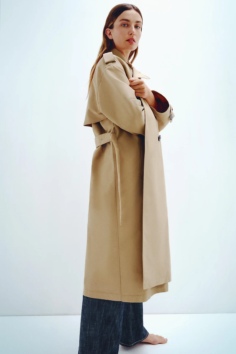 BELTED LONG DOUBLE BREASTED TRENCH COAT