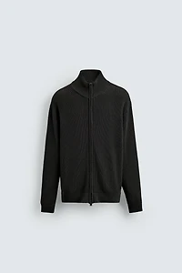 PURL KNIT ZIP-UP CARDIGAN