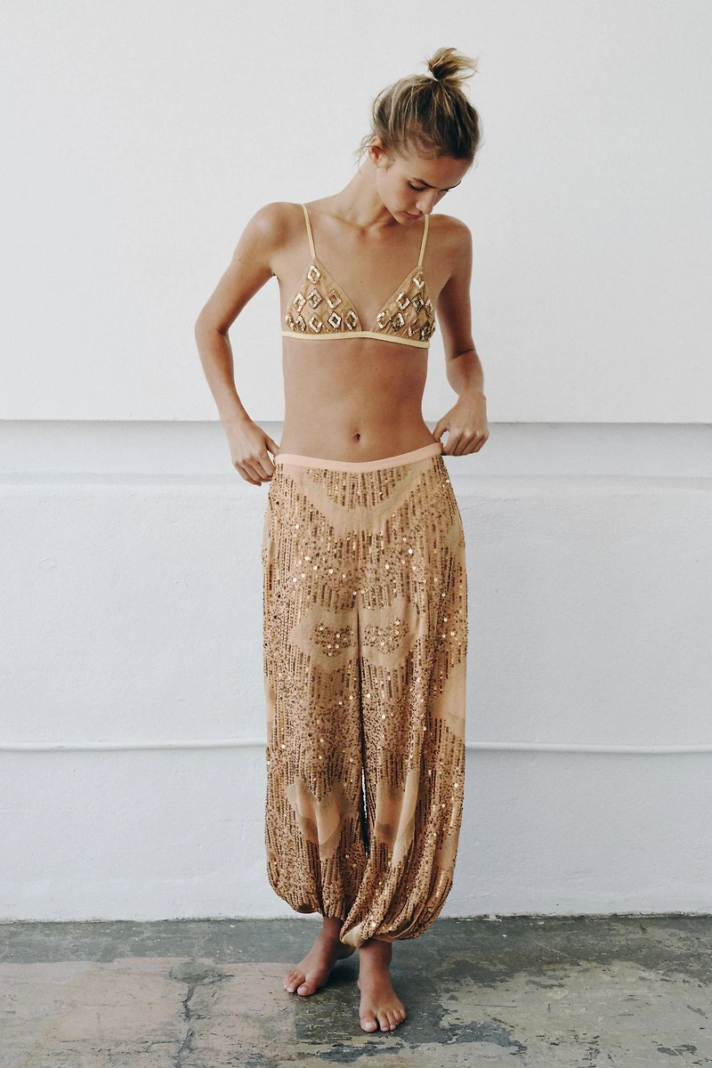 BEADED AND SEQUIN BALLOON PANTS