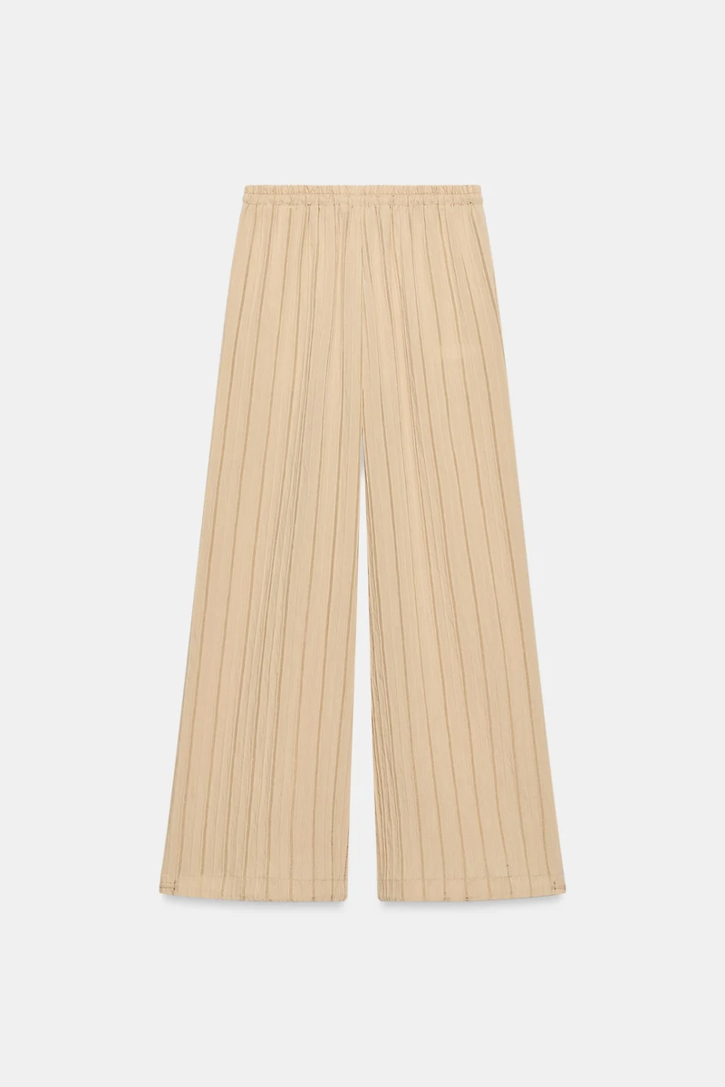 PANTALON LARGE À RAYURES ET TAILLE ÉLASTIQUE