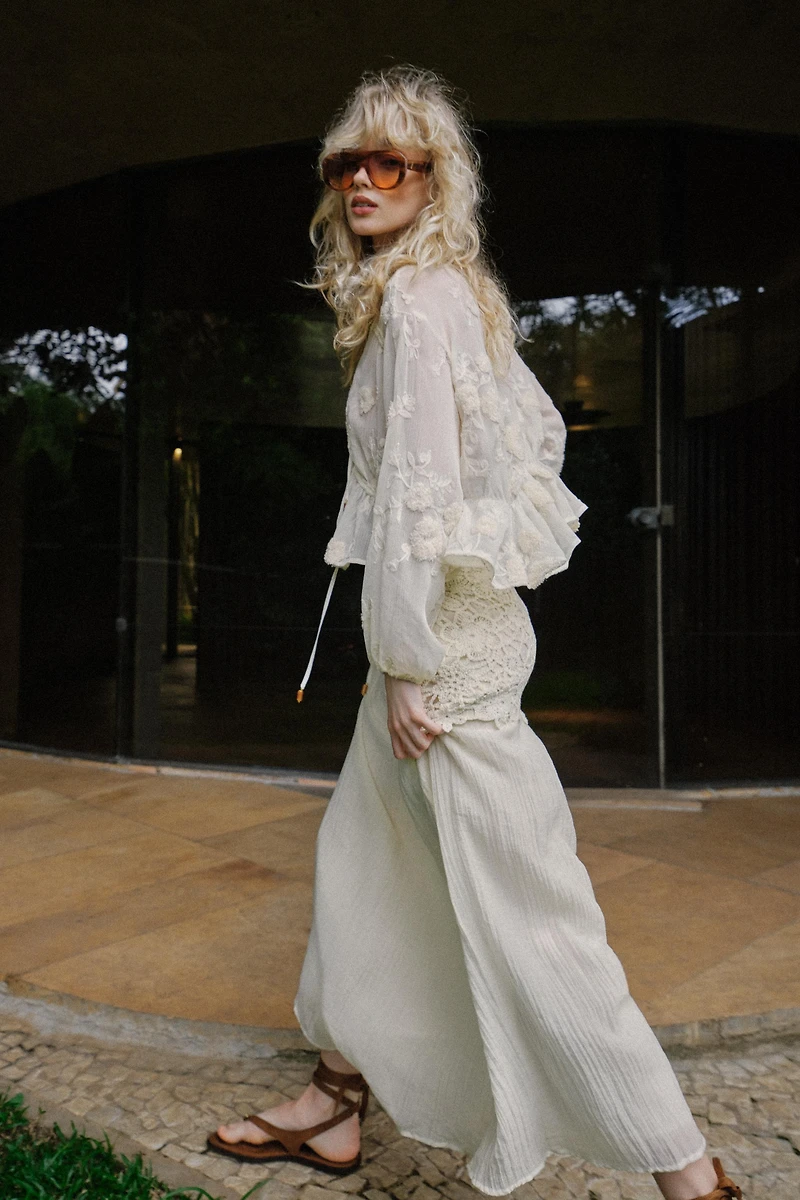 EMBROIDERED SHEER BLOUSE