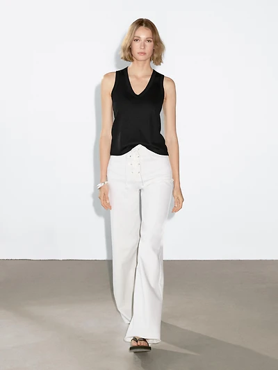 Mercerised cotton V-neck T-shirt