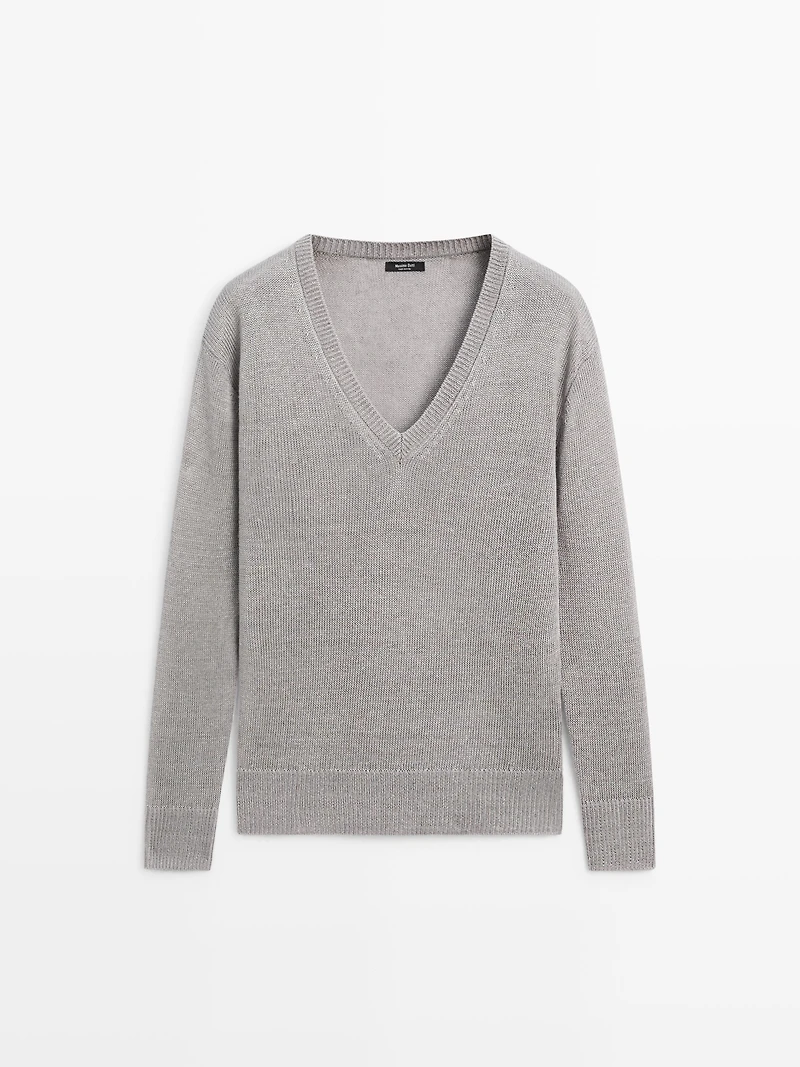Pull en maille 100 % lin à col V