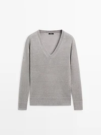 Pull en maille 100 % lin à col V
