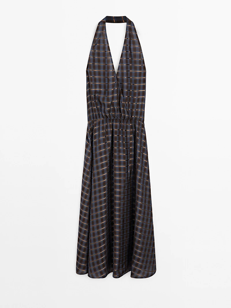 Long printed halter neck flounce dress