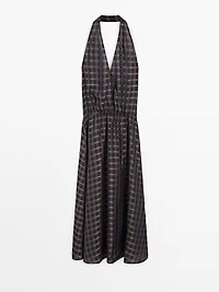 Long printed halter neck flounce dress