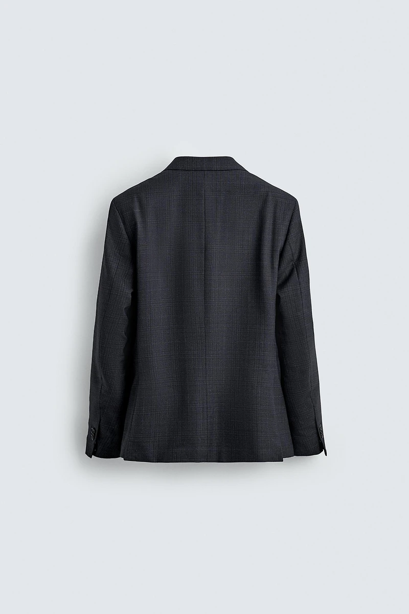 100% WOOL PLAID SUIT BLAZER