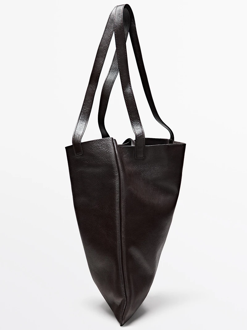 Nappa leather tote bag with clutch detail