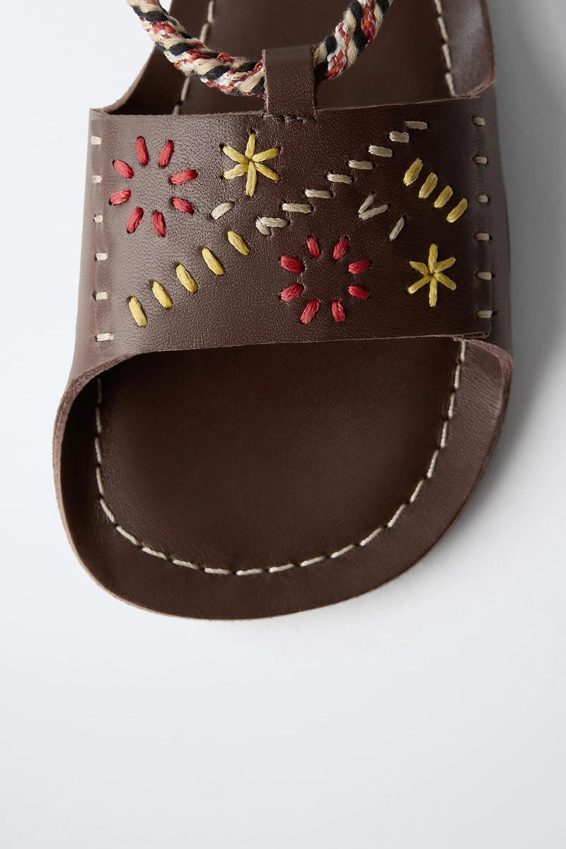EMBROIDERED LEATHER SANDALS