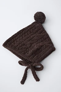 CABLE KNIT POMPOM BONNET