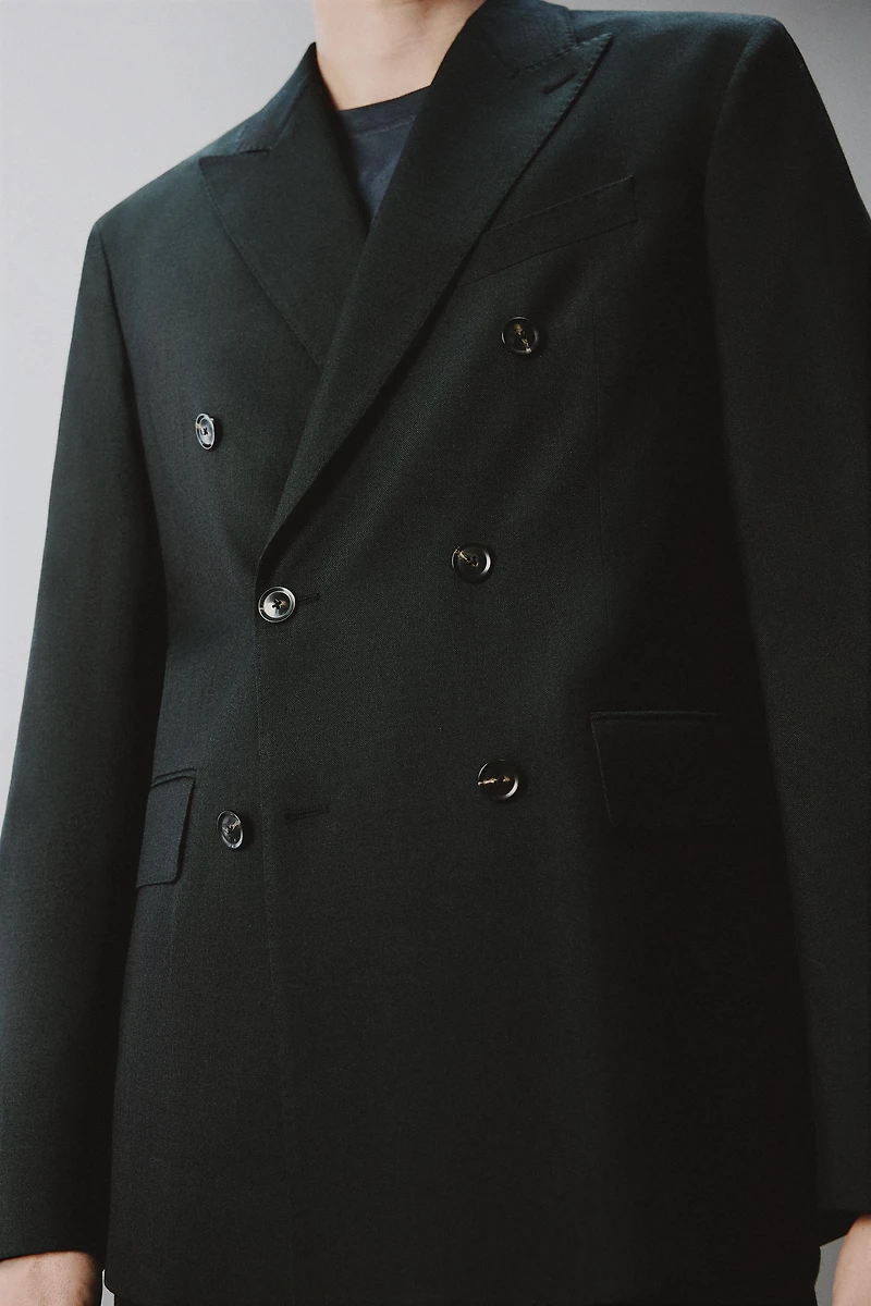 DOUBLE BREASTED WOOL BLEND SUIT JACKET