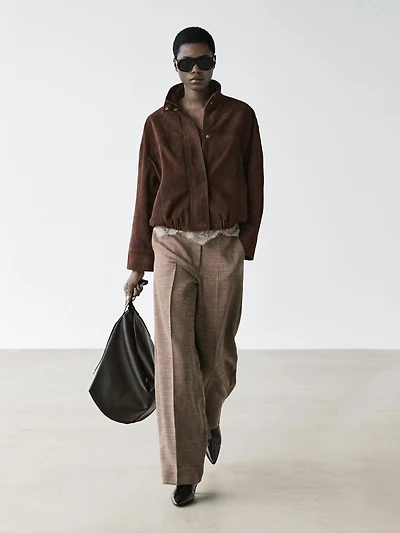 Pantalon large volume en laine mélangée