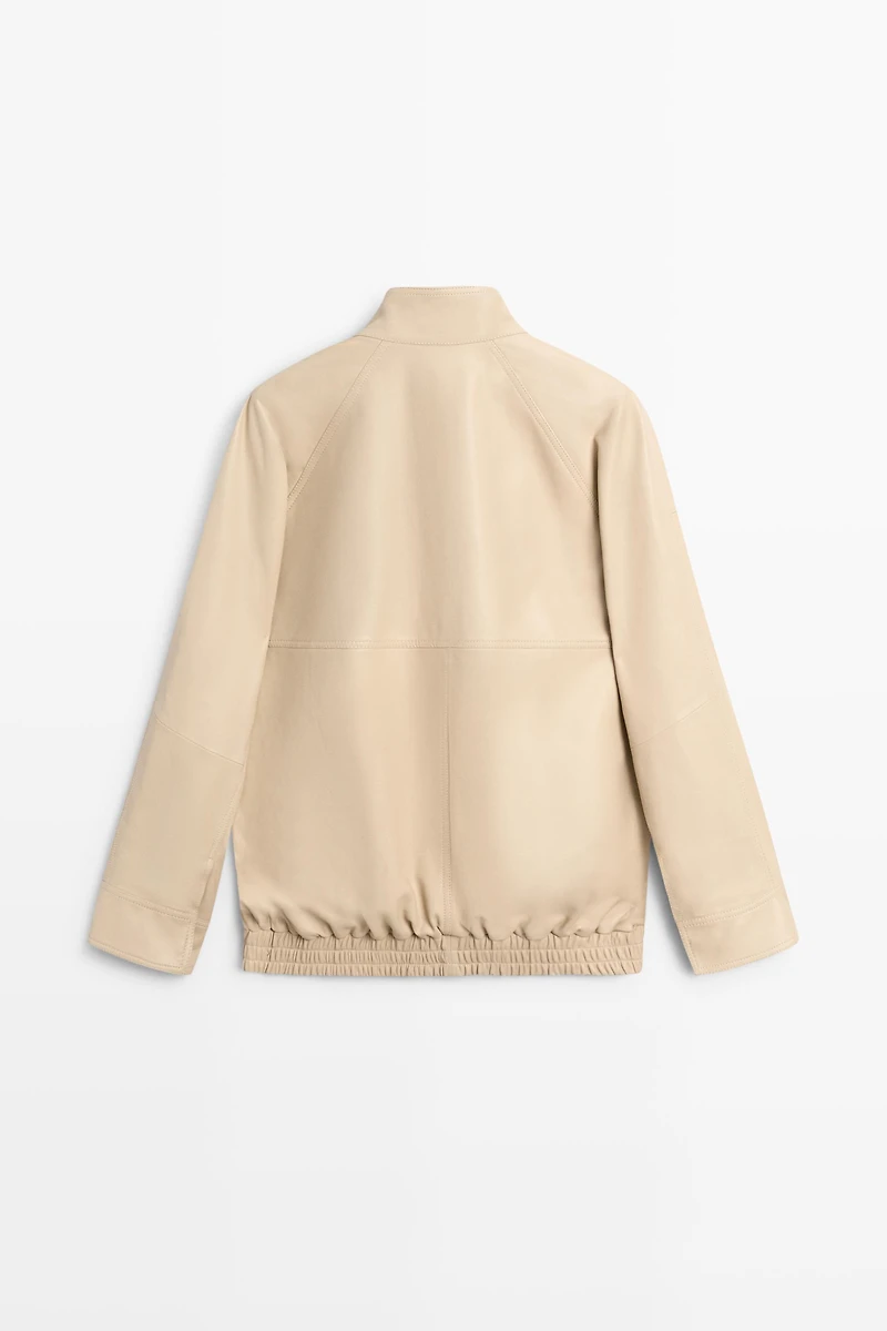 Elastic hem leather jacket