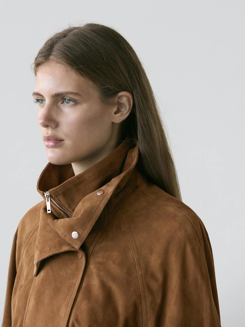 Blouson boutons fantaisie en cuir finition daim