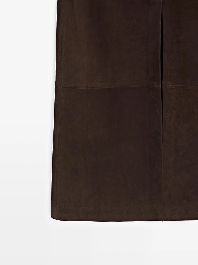 Straight nubuck leather midi skirt