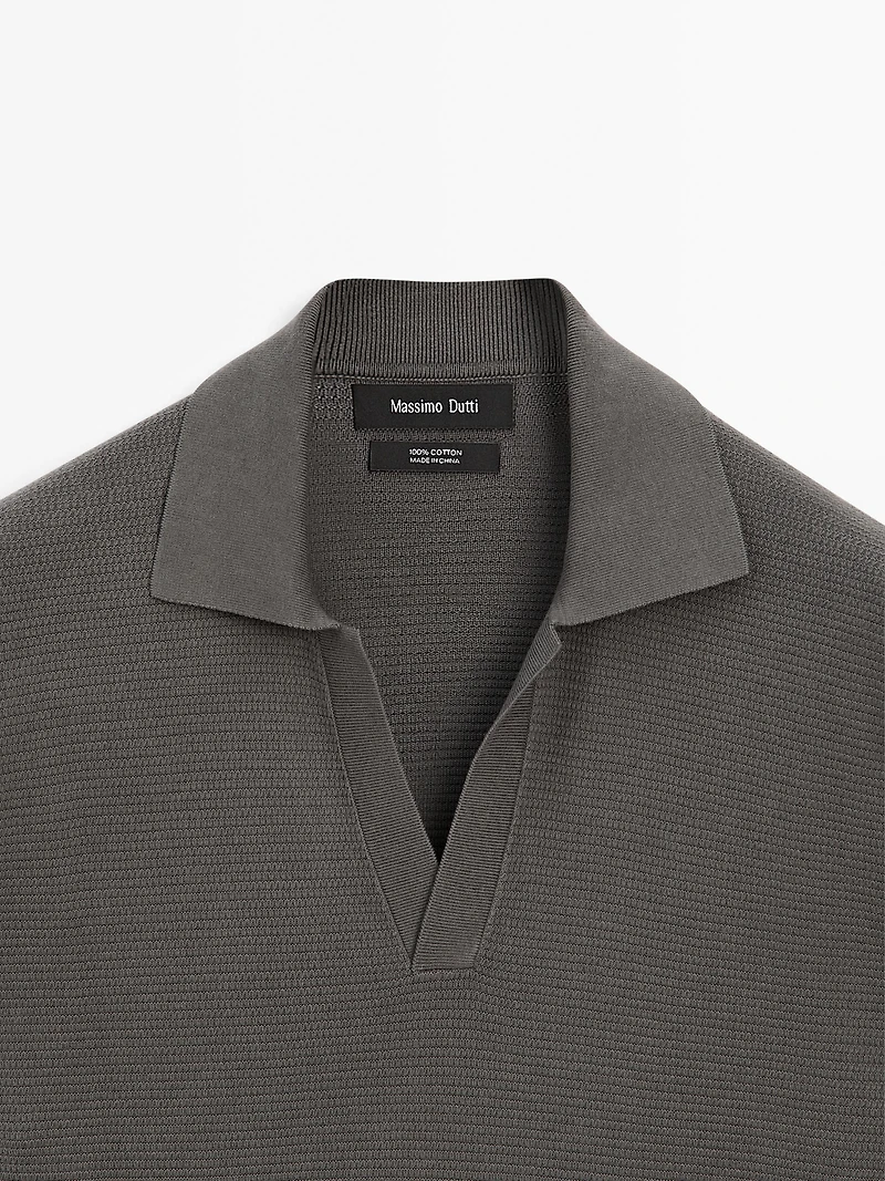 Knit V-neck polo shirt