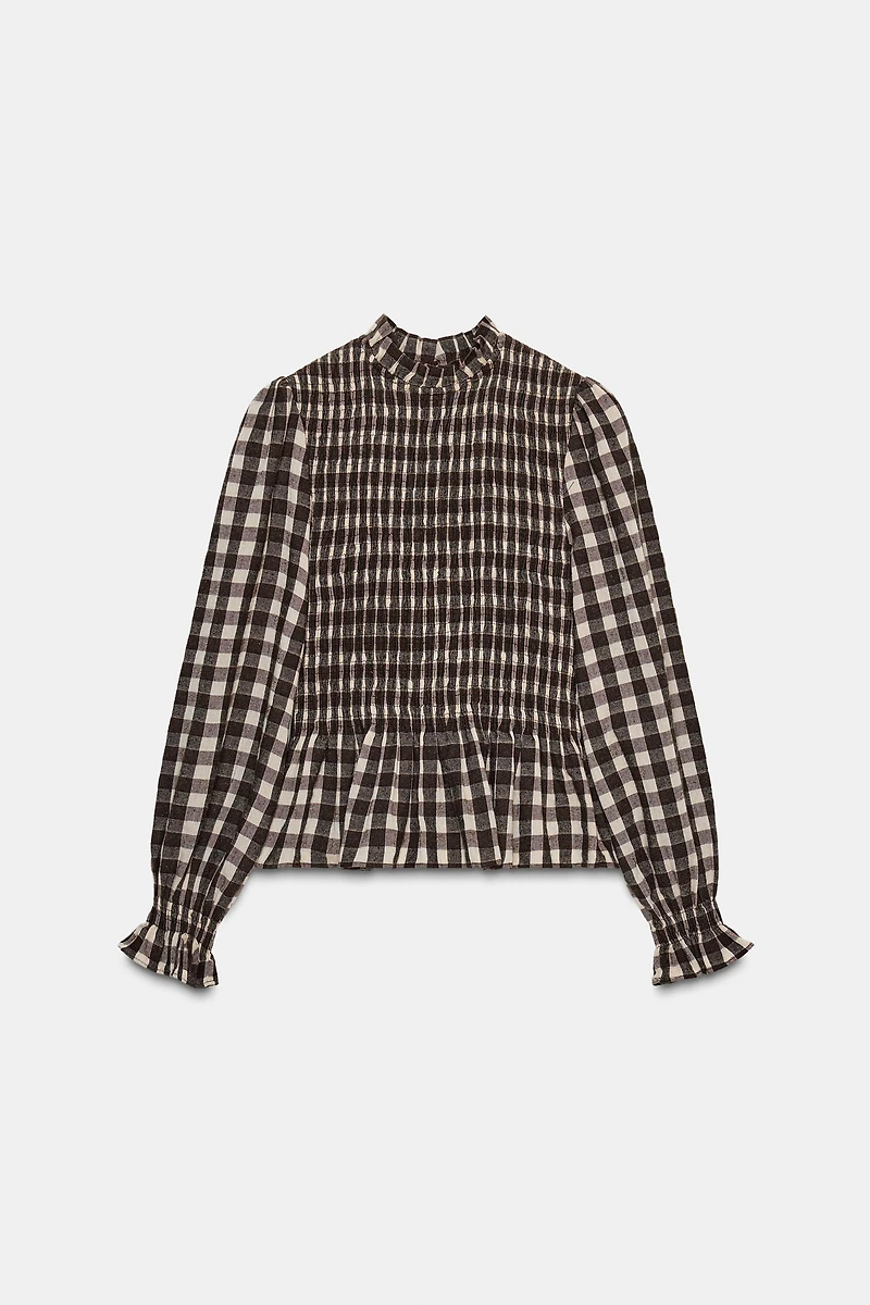 PLAID SMOCKED SHIRT