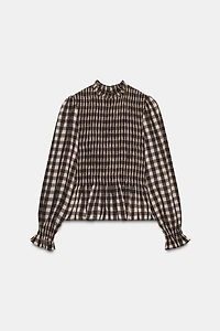 PLAID SMOCKED SHIRT