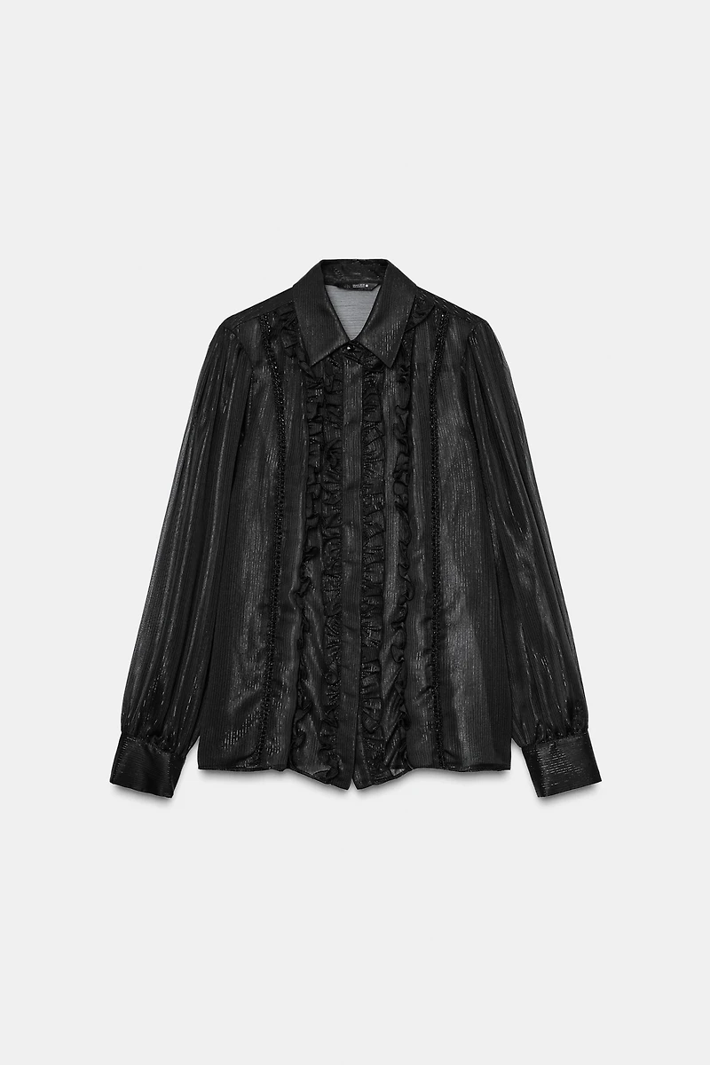 CHEMISE SEMI-TRANSPARENTE À VOLANTS ET FANTAISIE