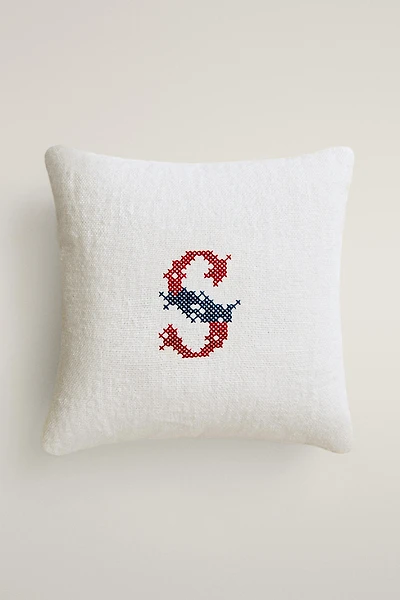 LETTER S EMBROIDERED LINEN CUSHION