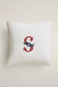 LETTER S EMBROIDERED LINEN CUSHION