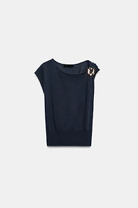 METALLIC TRIM KNIT TOP