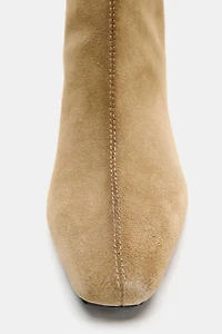 SPLIT LEATHER STILETTO HEEL ANKLE BOOTS