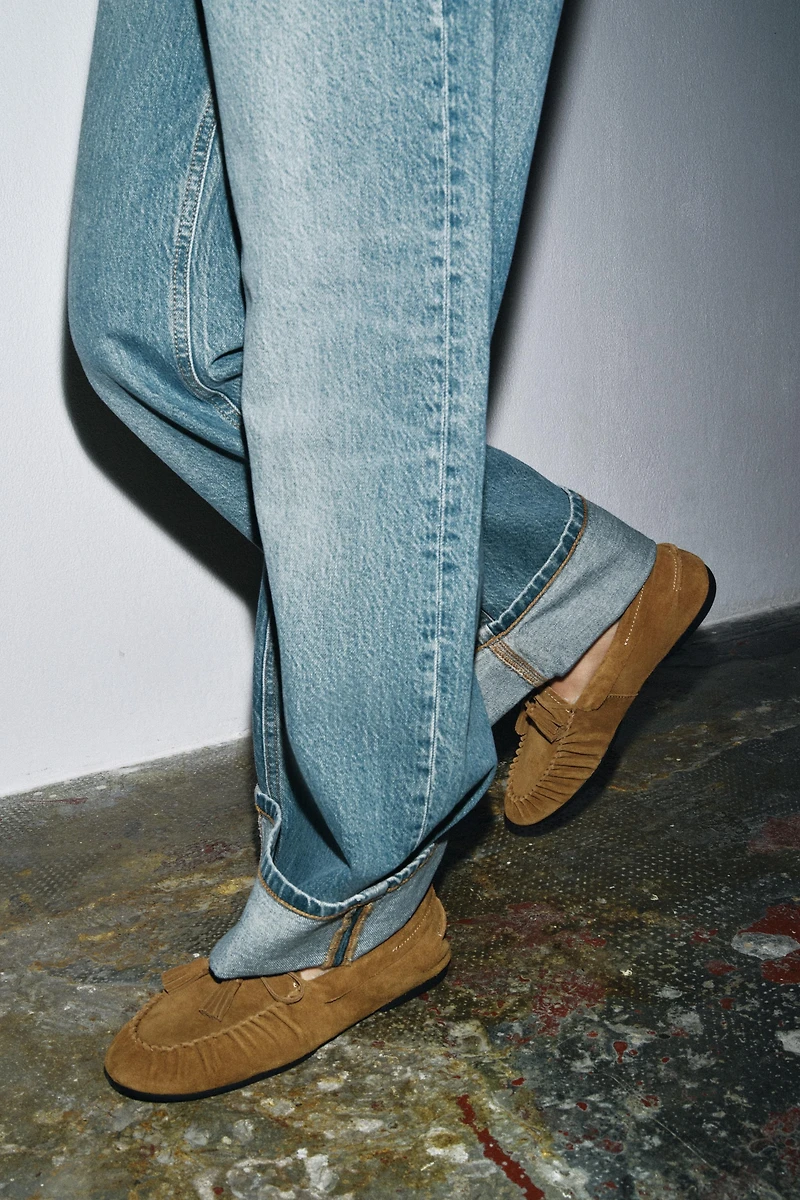 MOCASSINS EN CUIR DAIM EFFET PEAU DE MOUTON