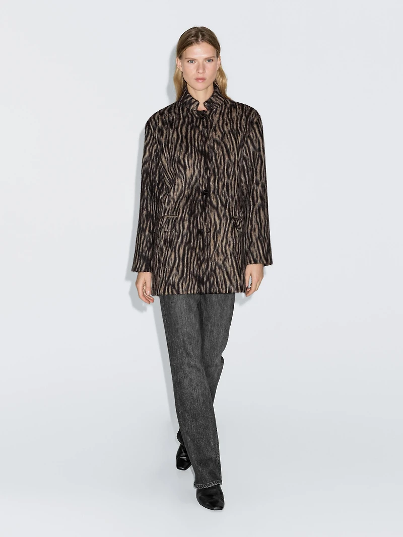 Wool blend animal print coat