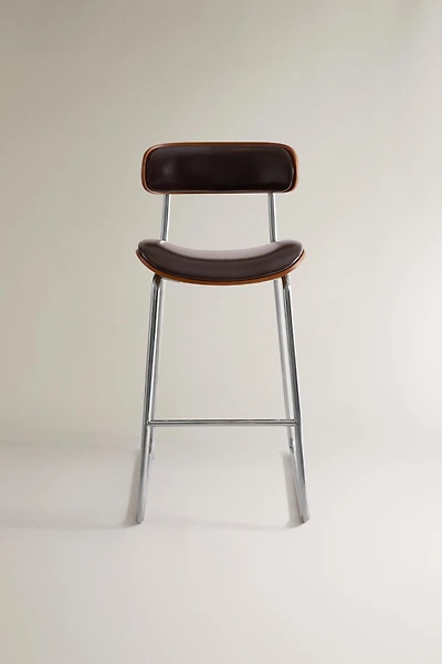LEATHER AND STAINLESS STEEL HIGH STOOL