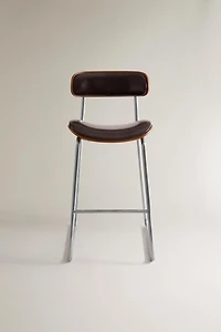 LEATHER AND STAINLESS STEEL HIGH STOOL