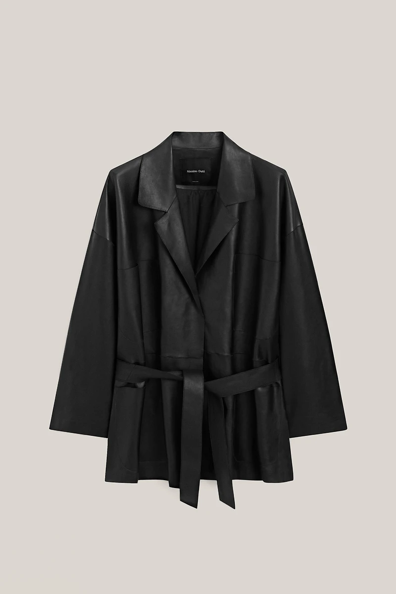 Veste longue à nouer en cuir nappa - LIMITED EDITION
